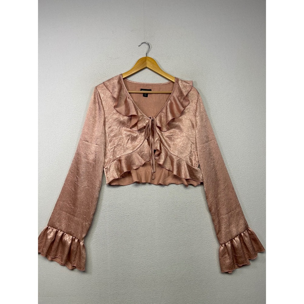 Coquette Fairycore PrettyLittleThing Womens Size 8 Rose Gold Ruffle Crop Top